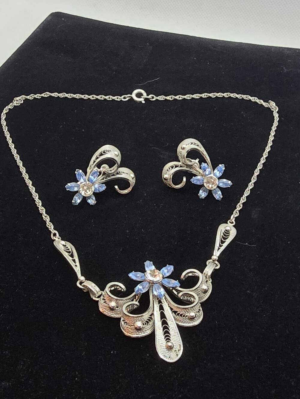 Carl Arts Sterling Fillagree Floral Necklace Earrings Set